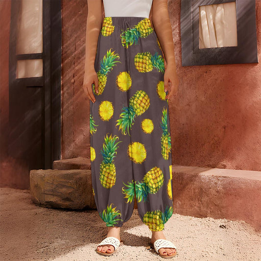 Brown Pineapple Pattern Print Harem Pants