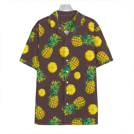Brown Pineapple Pattern Print Hawaiian Shirt