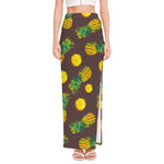 Brown Pineapple Pattern Print High Slit Maxi Skirt