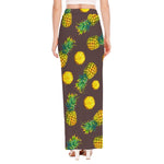 Brown Pineapple Pattern Print High Slit Maxi Skirt