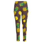 Brown Pineapple Pattern Print High-Waisted Pocket Leggings
