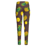 Brown Pineapple Pattern Print High-Waisted Pocket Leggings