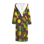Brown Pineapple Pattern Print Hooded Bathrobe