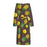 Brown Pineapple Pattern Print Hooded Bathrobe