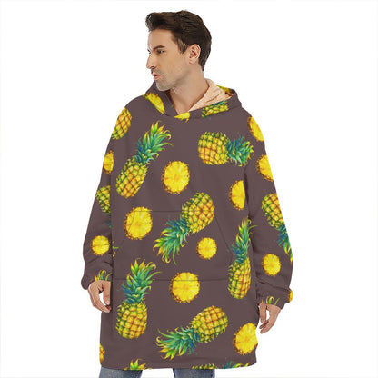 Brown Pineapple Pattern Print Hoodie Blanket