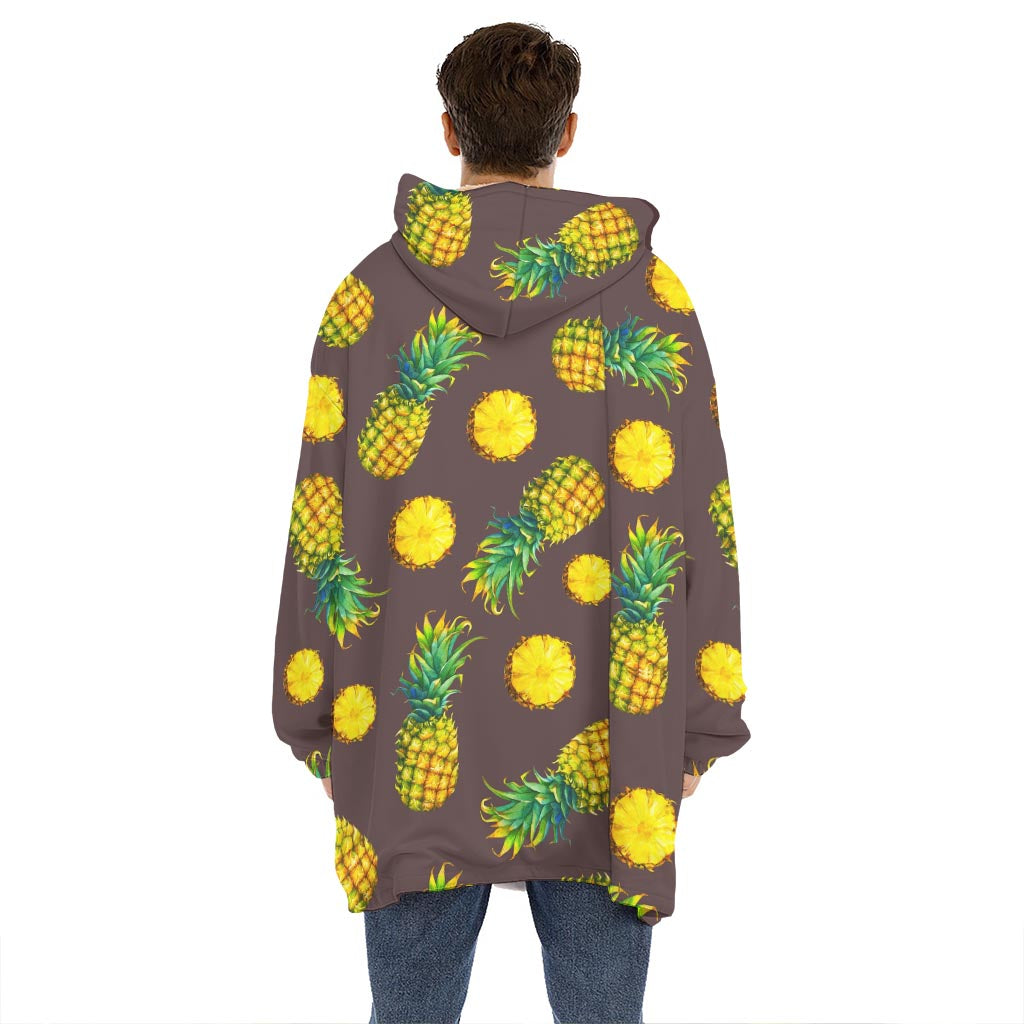 Brown Pineapple Pattern Print Hoodie Blanket