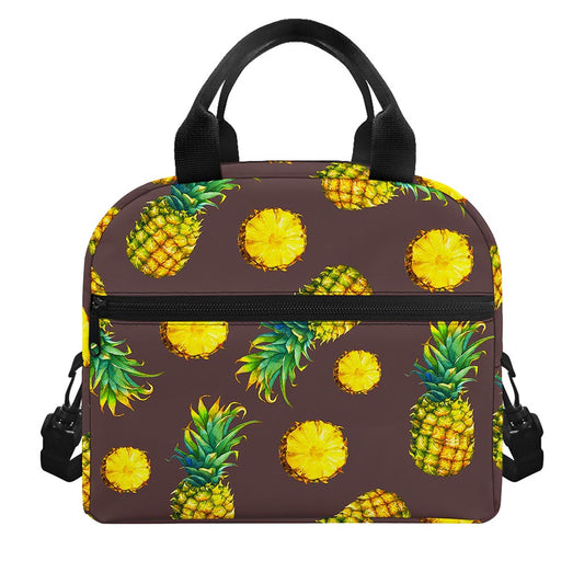 Brown Pineapple Pattern Print Insulated Lunch Bag