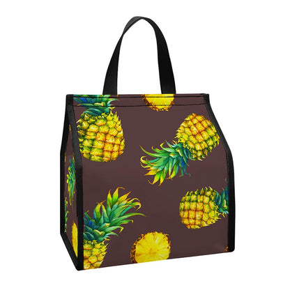 Brown Pineapple Pattern Print Insulated Lunch Tote