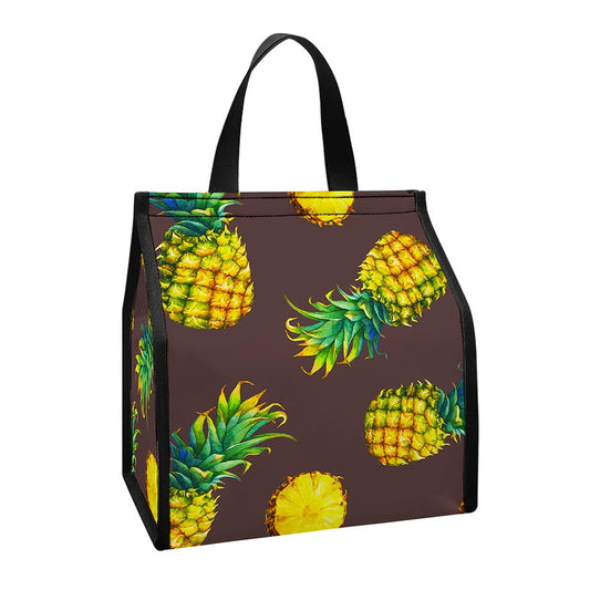 Brown Pineapple Pattern Print Insulated Lunch Tote