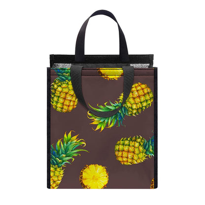 Brown Pineapple Pattern Print Insulated Lunch Tote