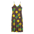 Brown Pineapple Pattern Print Jersey Midi Cami Dress