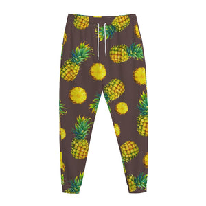 Brown Pineapple Pattern Print Jogger Pants