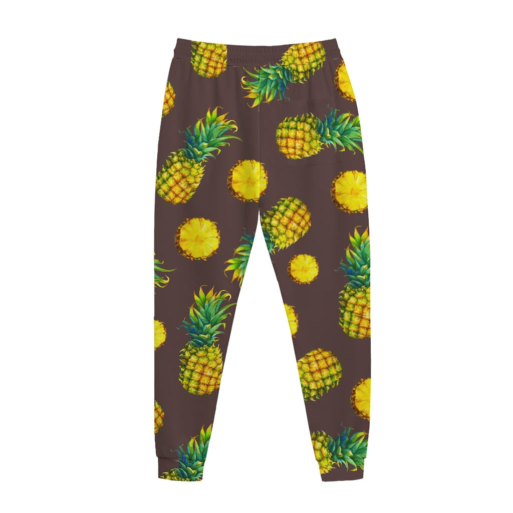 Brown Pineapple Pattern Print Jogger Pants