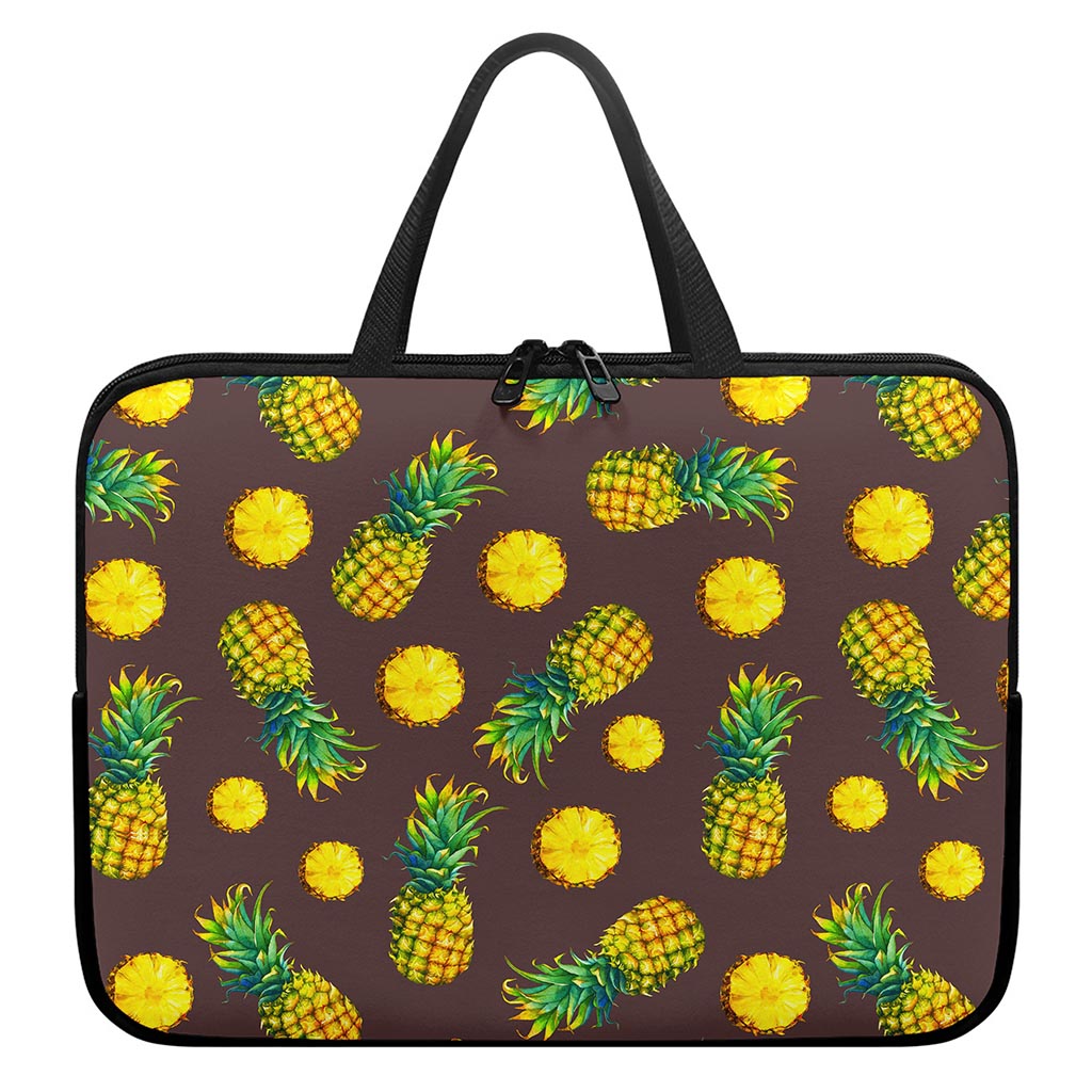 Brown Pineapple Pattern Print Laptop Sleeve With Handle