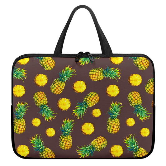 Brown Pineapple Pattern Print Laptop Sleeve With Handle