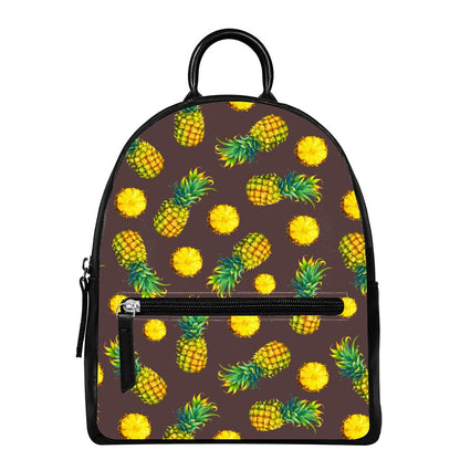 Brown Pineapple Pattern Print Leather Backpack