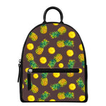 Brown Pineapple Pattern Print Leather Backpack