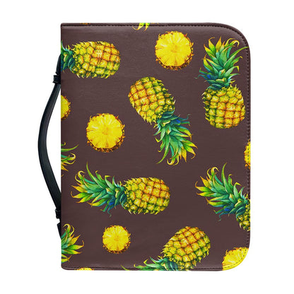 Brown Pineapple Pattern Print Leather Bible Cover