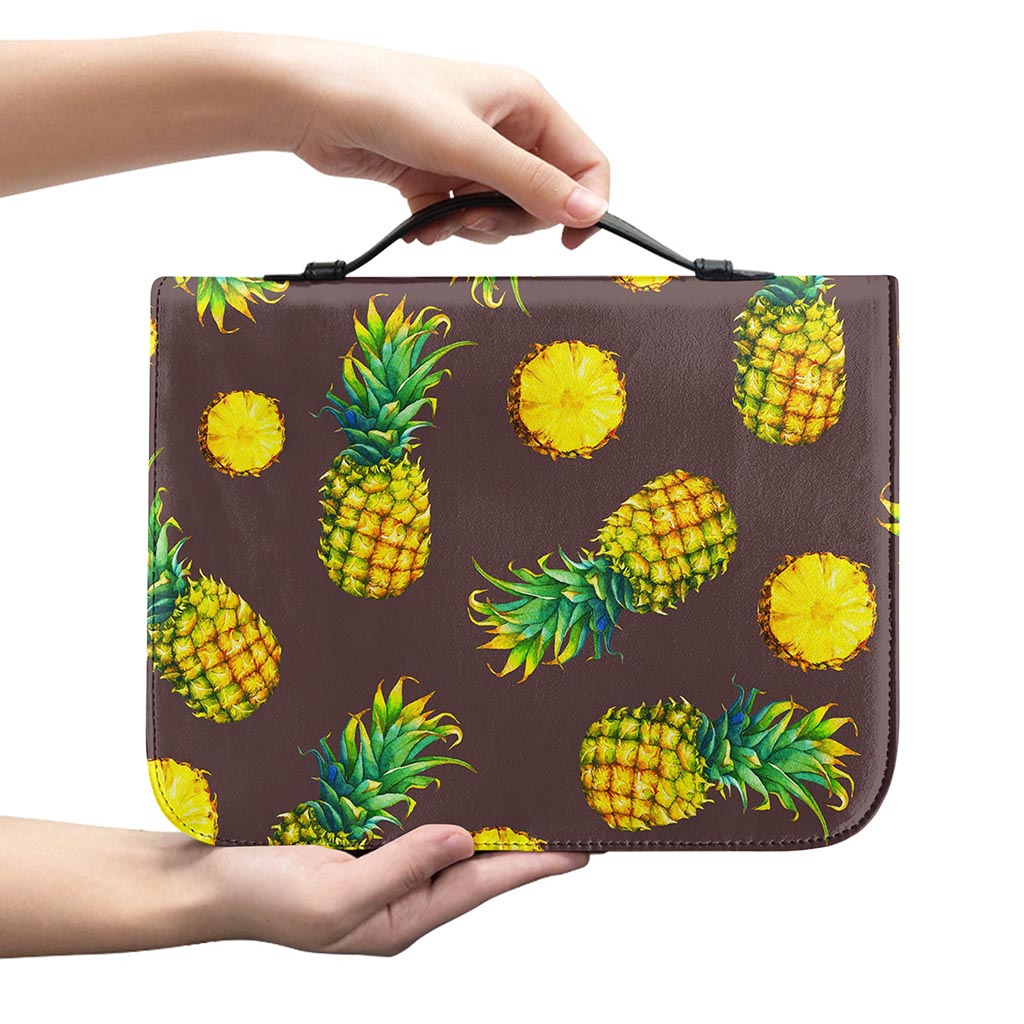 Brown Pineapple Pattern Print Leather Bible Cover
