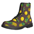 Brown Pineapple Pattern Print Lace-Up Boots