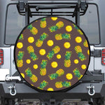 Brown Pineapple Pattern Print Leather Spare Tire Cover