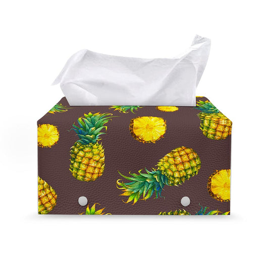 Brown Pineapple Pattern Print Leather Tissue Box Cover