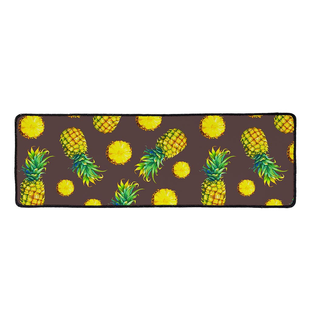 Brown Pineapple Pattern Print Long Kitchen Mat