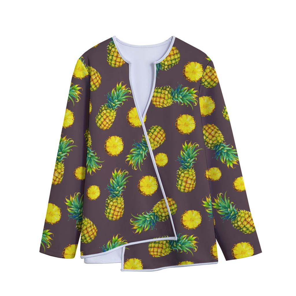Brown Pineapple Pattern Print Long Sleeve Short Coat