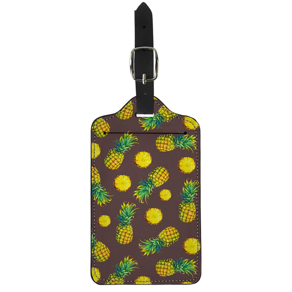Brown Pineapple Pattern Print Luggage Tag