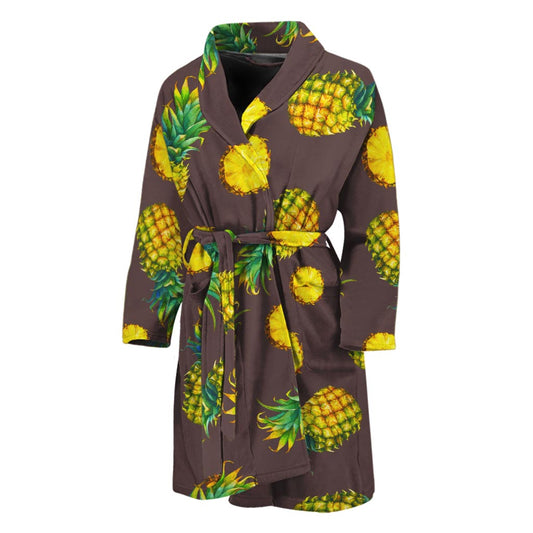 Brown Pineapple Pattern Print Men's Bathrobe