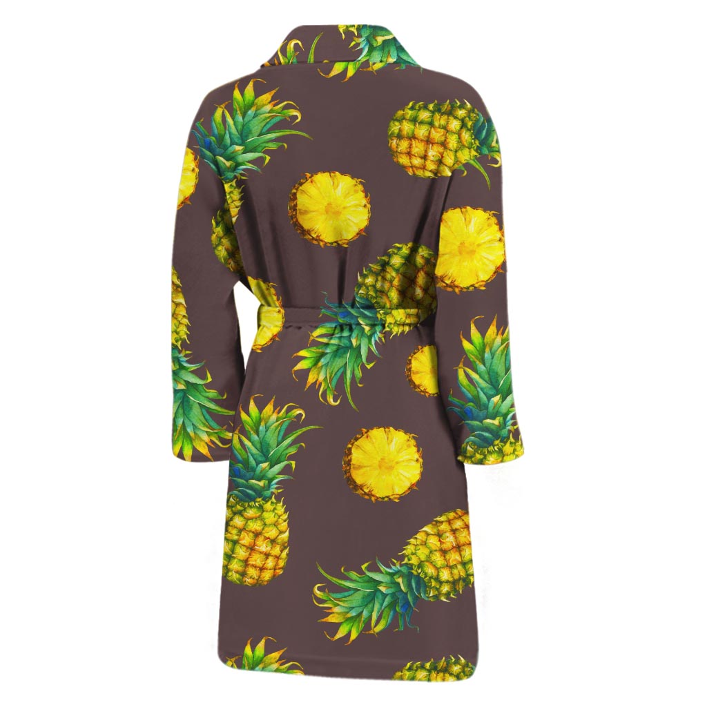 Brown Pineapple Pattern Print Men's Bathrobe