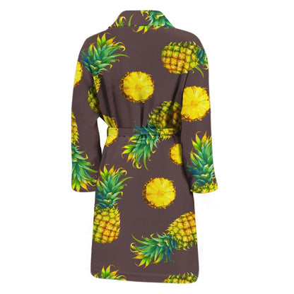 Brown Pineapple Pattern Print Men's Bathrobe