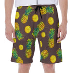 Brown Pineapple Pattern Print Men's Beach Shorts