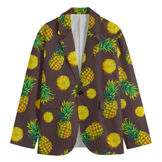 Brown Pineapple Pattern Print Men's Blazer