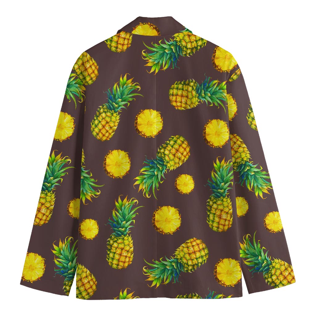 Brown Pineapple Pattern Print Men's Blazer
