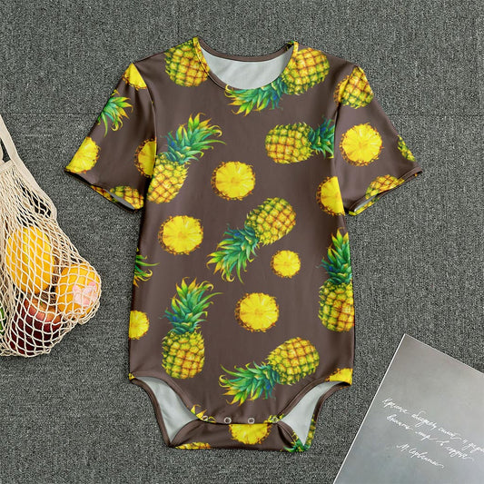 Brown Pineapple Pattern Print Men's Bodysuit