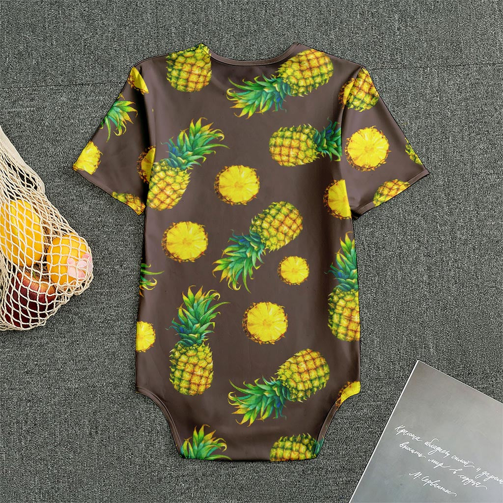 Brown Pineapple Pattern Print Men's Bodysuit