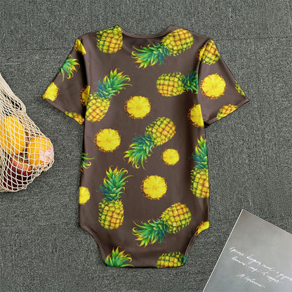 Brown Pineapple Pattern Print Men's Bodysuit