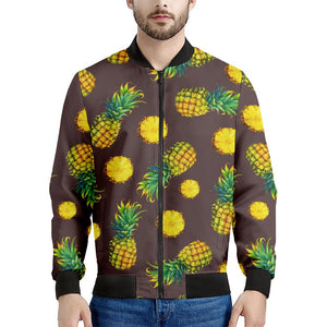 Brown Pineapple Pattern Print Men's Bomber Jacket