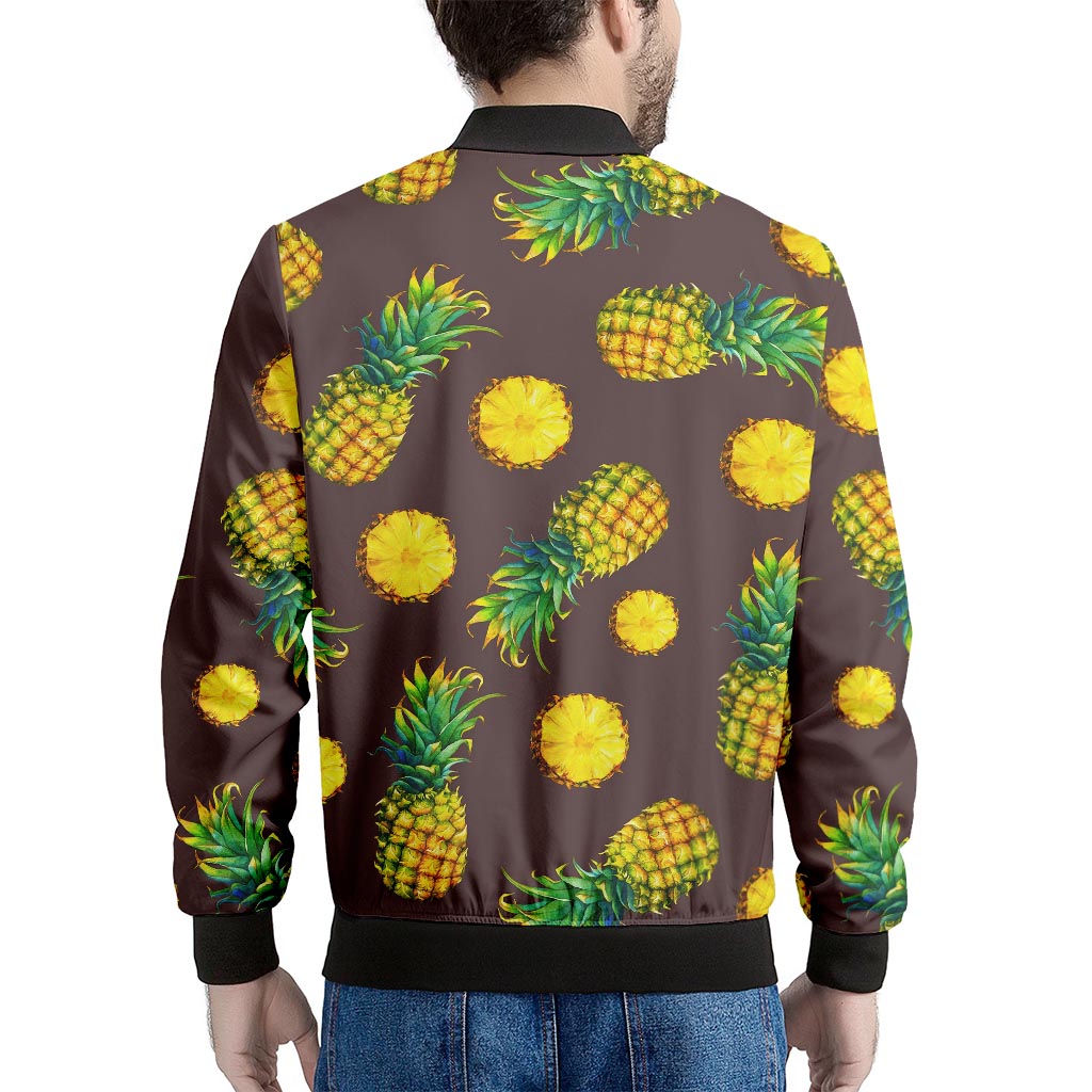 Brown Pineapple Pattern Print Men's Bomber Jacket