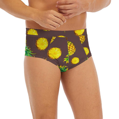 Brown Pineapple Pattern Print Men's Briefs