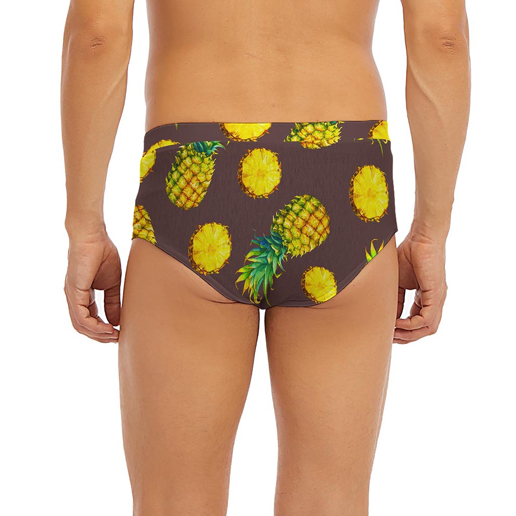 Brown Pineapple Pattern Print Men's Briefs