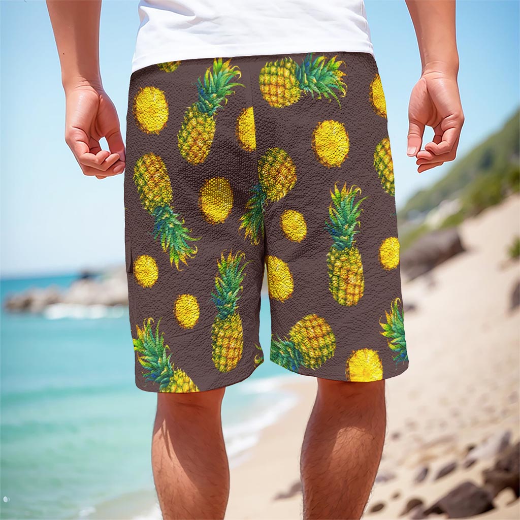Brown Pineapple Pattern Print Men's Cargo Shorts