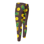 Brown Pineapple Pattern Print Men's Compression Pants