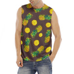 Brown Pineapple Pattern Print Men's Fitness Tank Top