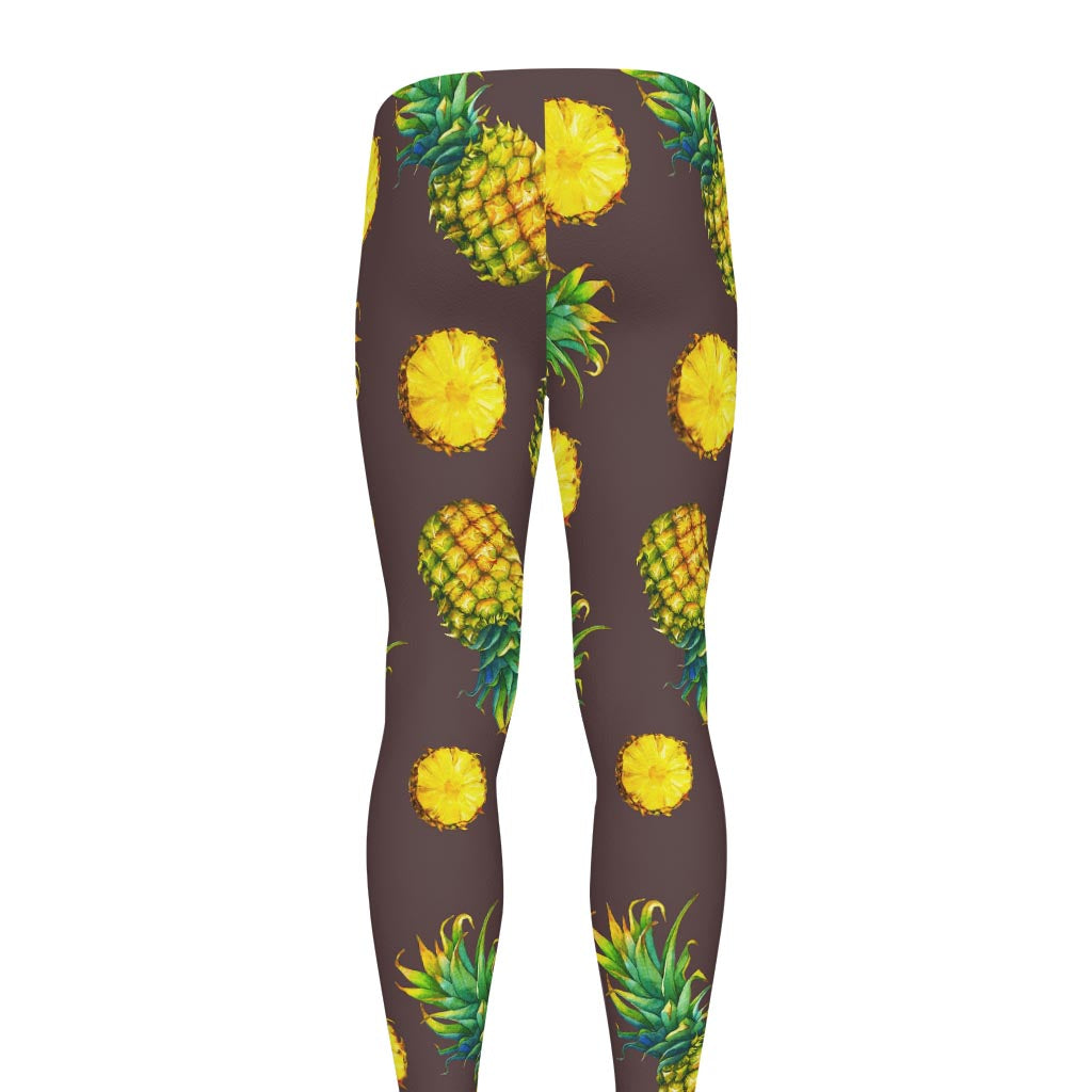 Brown Pineapple Pattern Print Men's leggings