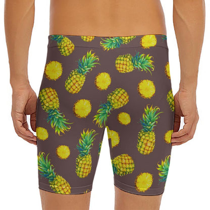 Brown Pineapple Pattern Print Men's Long Boxer Briefs