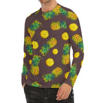 Brown Pineapple Pattern Print Men's Long Sleeve Rash Guard