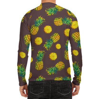 Brown Pineapple Pattern Print Men's Long Sleeve Rash Guard