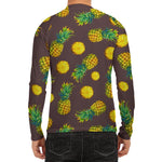 Brown Pineapple Pattern Print Men's Long Sleeve Rash Guard